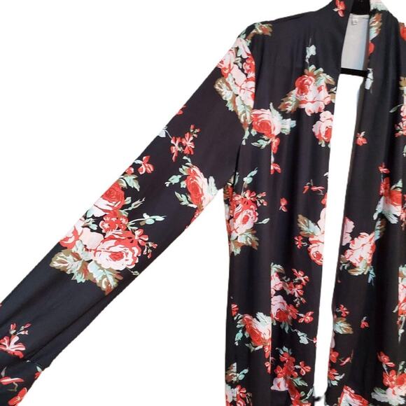 Ecowish 70s Asian Inspired Floral Open Front Cardigan Lightweight Women's XL - Picture 5 of 7